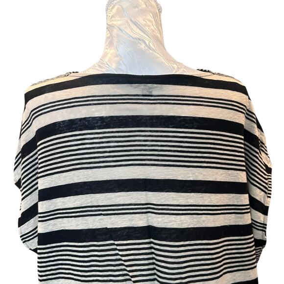 Ralph Lauren Black Gray Stripe Linen Shirt Womens Sz 2X Drop Shoulder Classic - Picture 8 of 16